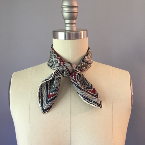 Vintage Battaglia Silk Scarf, Pocket Square, Burgundy & Navy, Hand Rolled Hem - Picture 8 of 11